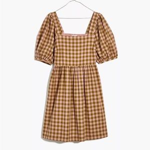 Madewell Square-Neck Puff-Sleeve Dress in Gingham Seersucker